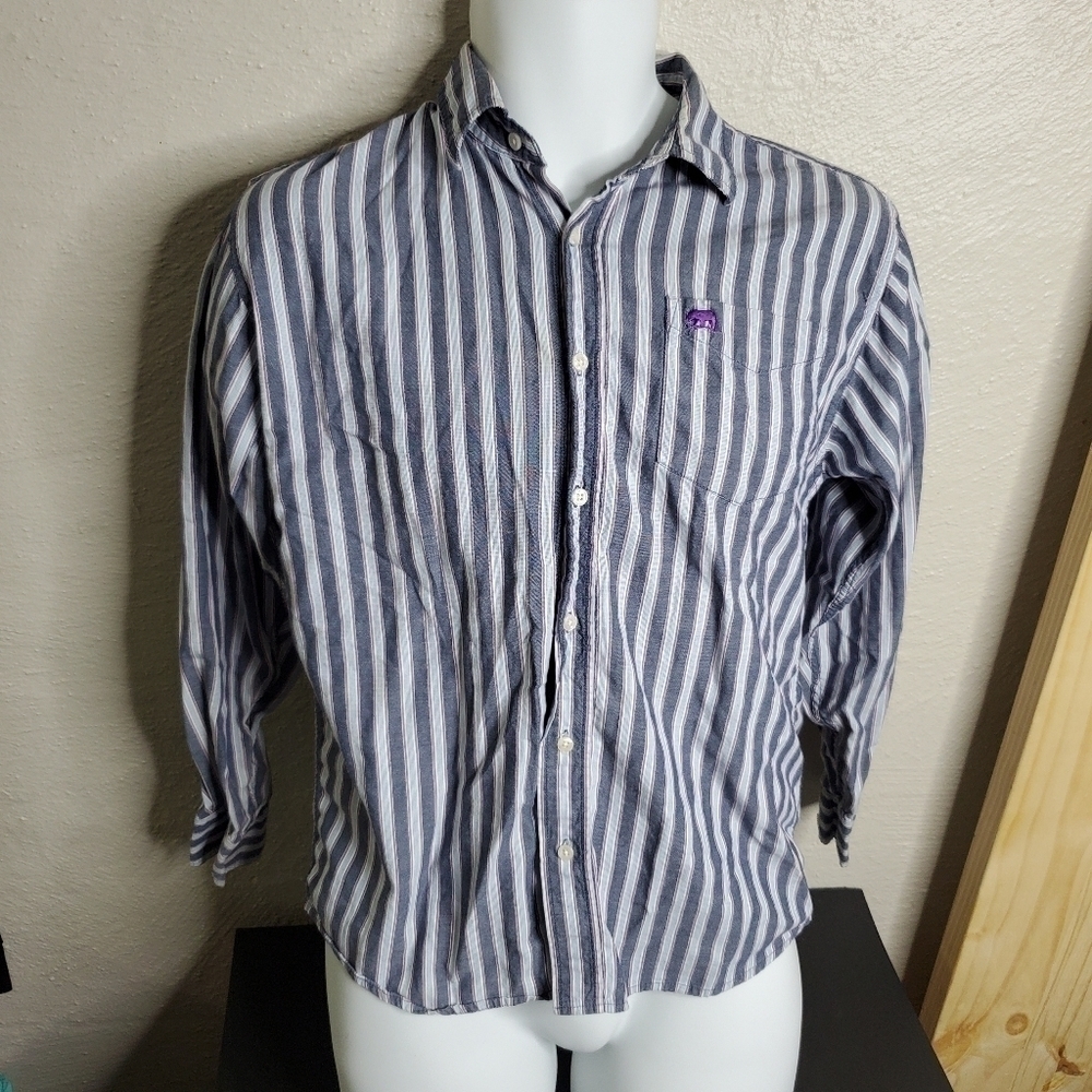 Point Zero Button Down Long Sleeve Striped Shirt Medium